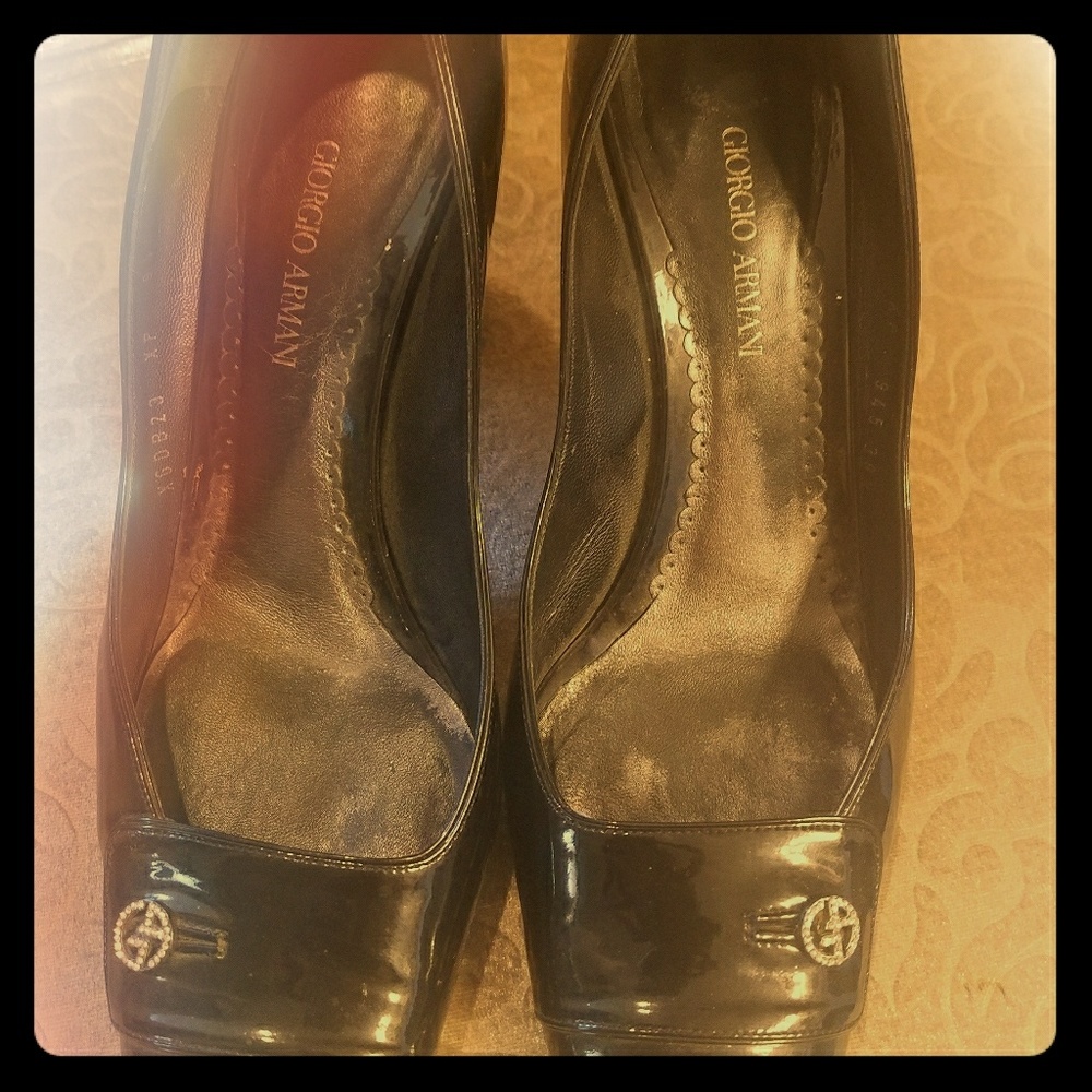 Beautiful patent leather Georgia Armani  heels.